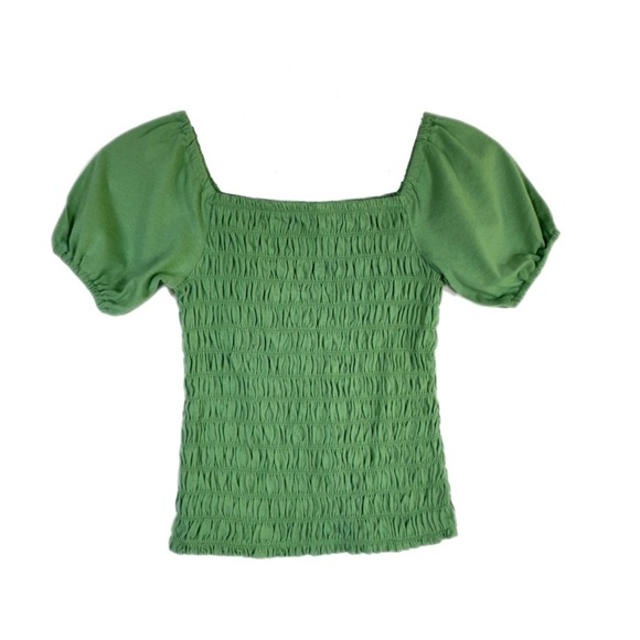 Thereabouts Girl’s Sage Green Smocked Peasant Style Puff Sleeve Top - Picture 1 of 4